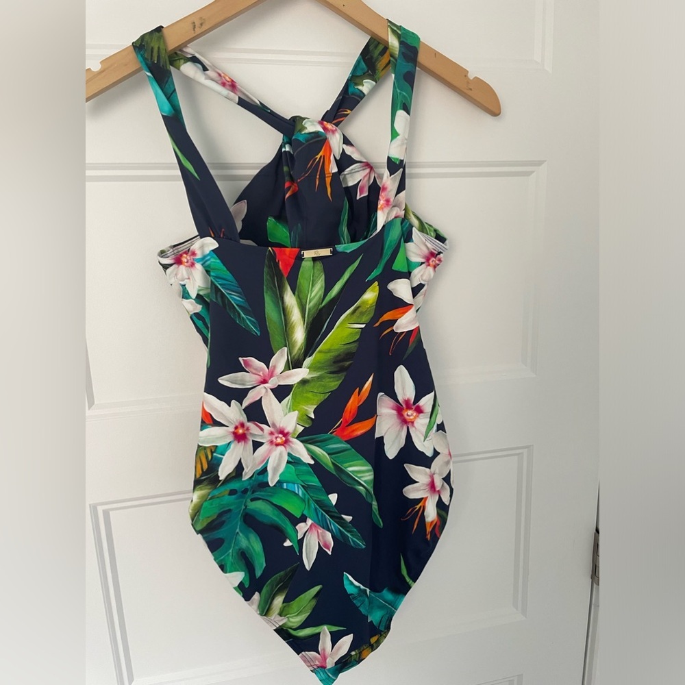 Ralph Lauren Navy Floral One-Piece Swimsuit, Halter Top - Picture 2 of 11